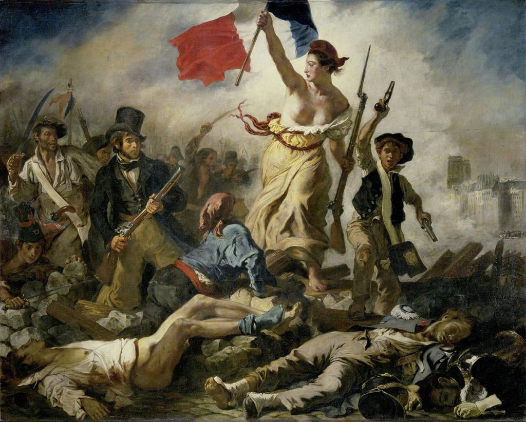 Eugène Delacroix (1798-1863), La liberté guidant le peuple, 1830, huile sur toile, musée du Louvre. Représentation des Trois Glorieuses.