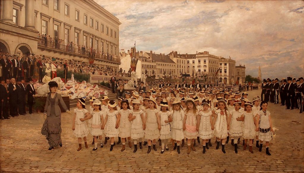 Jan Verhas (1834-1896), La revue des écoles en 1878, 1880, huile sur toile,Musées royaux des Beaux-Arts de Belgique.