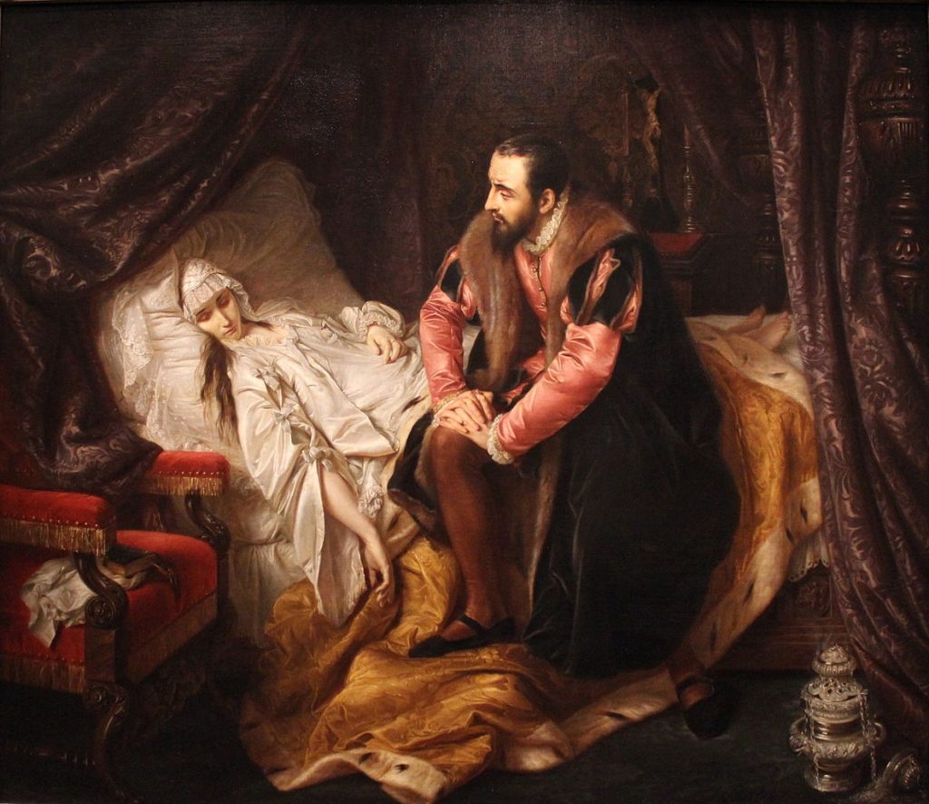 La Mort de Barbara Radziwiłł, réplique de la peinture (perdue) de Józef Simmler en 1860, exposée au Musée des beaux-arts de Lyon en 2014.