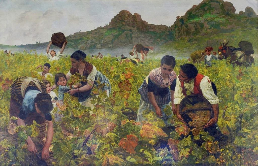 Joan Planella i Rodríguez (1849 - 1910) , La vendimia, 1881, huile sur toile, musée du Prado.