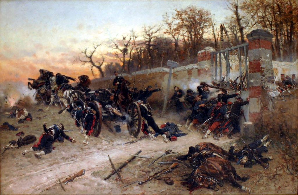 Alphonse de Neuville (1836–1885), Défense de la porte de Longboyau, château de Buzenval, le 21 octobre 1870, 1879, huile sur toile, musée de l'Armée.
