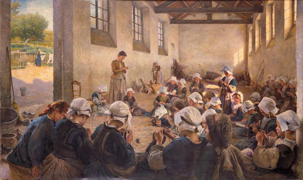 Richard Hall (1860-1942), La classe manuelle. École de petites filles, 1890, huile sur toile, musée des beaux-arts de Rennes.