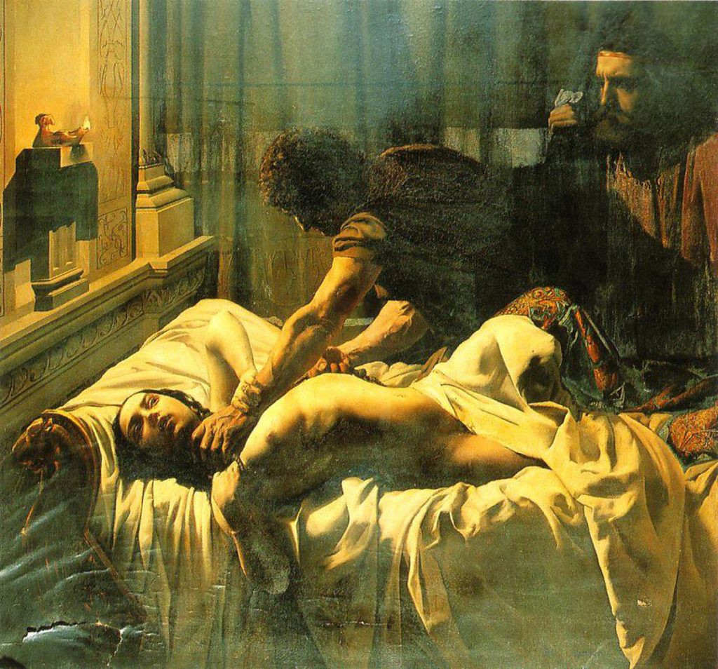 Eugène Philastre fils, Le Meurtre de la reine Galswinthe, 1846, huile sur toile, Musée municipal de Soissons.