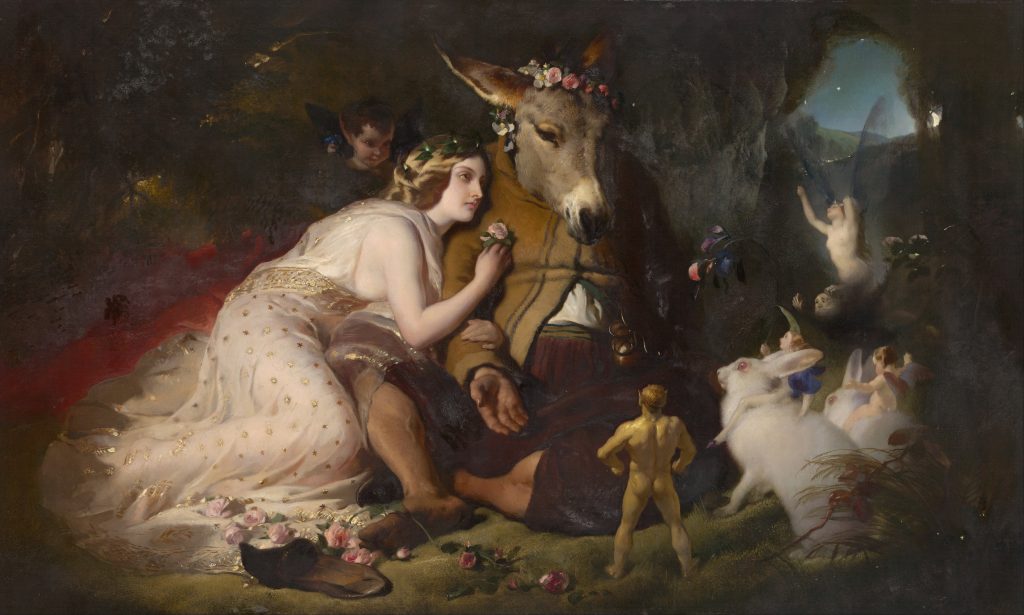  Edwin Henry Landseer (1802–1873),Scene from A Midsummer Night's Dream. Titania and Bottom, 1848-51, huile sur toile, National Gallery of Victoria, Melbourne.